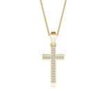 Pave-Set Lab-Grown Diamond Men's Cross Pendant on a gold chain, showcasing elegant design and sparkling diamonds.