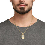 Emerald-Cut Lab-Grown Diamond Men's Elongated Octagon Tag Pendant worn on a man's neck with a casual gray shirt.