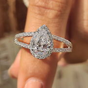 Pear Cut Split Shank Diamond Ring With Cathedral Setting