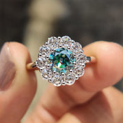 Cluster Engagement Ring With Round OEC Cut Moissanite