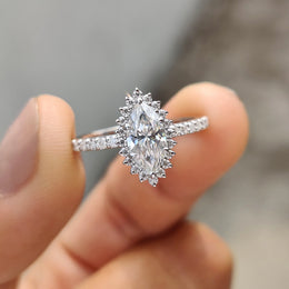 Marquise Halo Engagement Ring In Pave Band