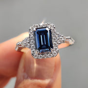 Blue Emerald Cut Engagement Ring In Muse Style