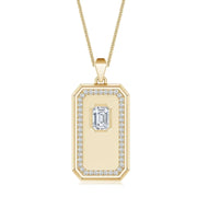 Emerald-Cut Lab-Grown Diamond Halo Men’s Elongated Octagon Tag Pendant
