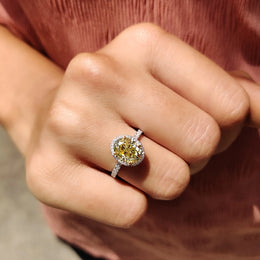 Yellow Oval Cut Engagement Ring With Halo Pave Setting