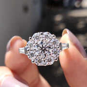 Round 3 Stone Moissanite Ring With Halo Style