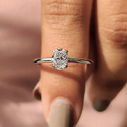 Oval Solitaire Engagement Ring With Hidden Halo