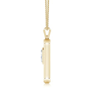 Emerald-Cut Lab-Grown Diamond Men's Elongated Octagon Tag Pendant side view showcasing the sleek design and chain detail.