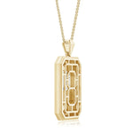 Emerald-Cut Lab-Grown Diamond Men's Elongated Octagon Tag Pendant in gold with geometric design.