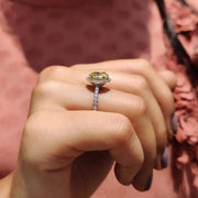 Yellow Oval Cut Engagement Ring With Halo Pave Setting