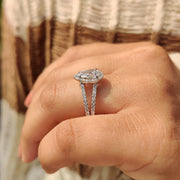 Pear Cut Split Shank Diamond Ring With Cathedral Setting