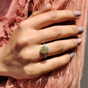 Yellow Oval Cut Engagement Ring With Halo Pave Setting