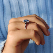 Blue Emerald Cut Engagement Ring In Muse Style