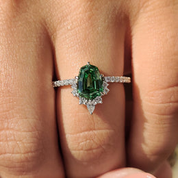 Shield Cut Green Gemstone Ring