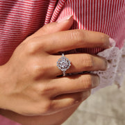 Round Cut Vintage Moissanite Ring In Halo Style