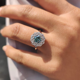 Cluster Engagement Ring With Round OEC Cut Moissanite
