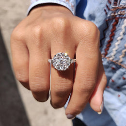 Round 3 Stone Moissanite Ring With Halo Style