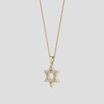 Pave-Set Lab-Grown Diamond Men's Star of David Pendant in gold with sparkling diamonds.