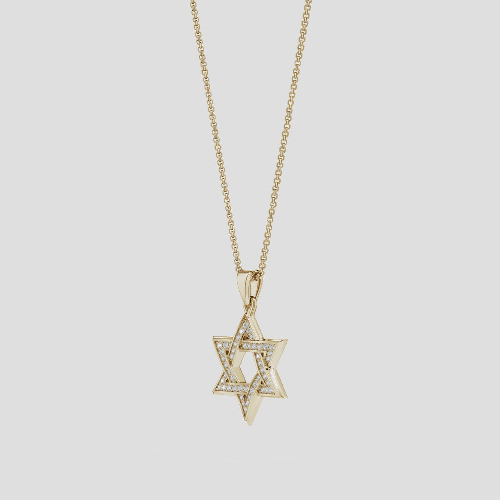 Pave-Set Lab-Grown Diamond Men's Star of David Pendant in gold with sparkling diamonds.